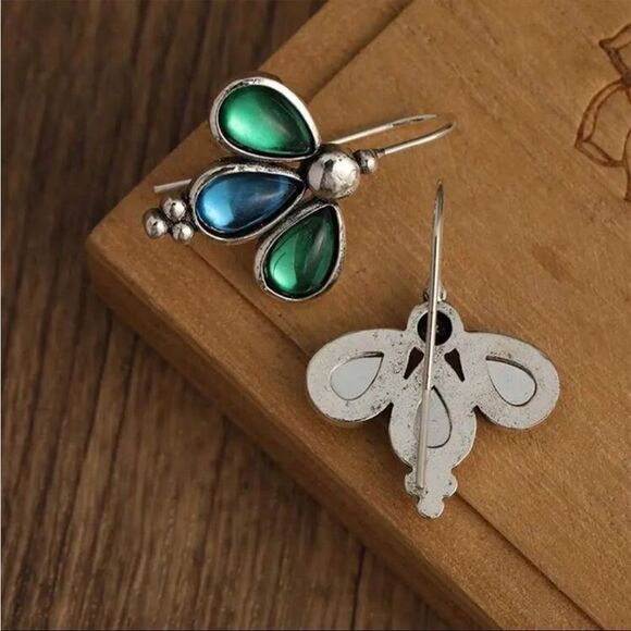Elegant Silver and Green-Blue Earrings - Picture 4 of 9